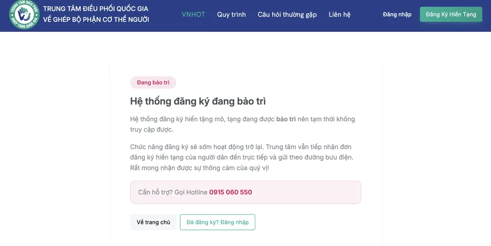 Trung tâm Điều phối quốc gia tạm dừng đăng ký hiến mô tạng trực tuyến để rà soát