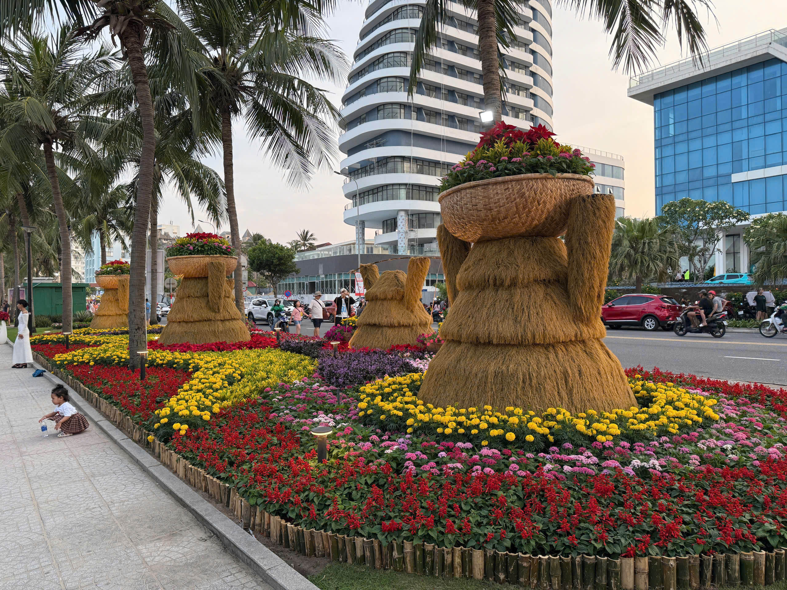海边道路变成花路，人们纷纷打卡